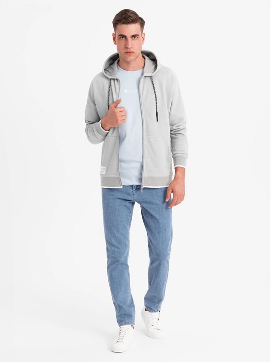 Ombre Ombre Mikina OM-SSZP-0191 Šedá Regular Fit