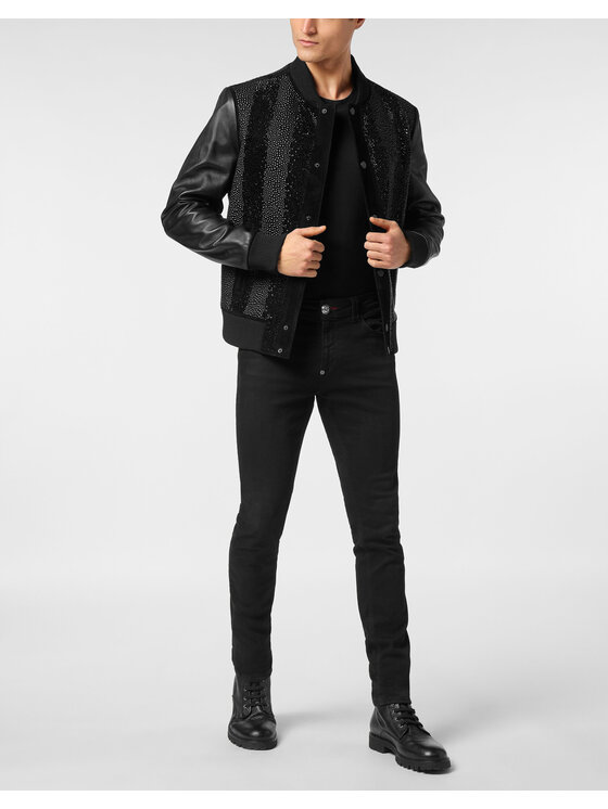 PHILIPP PLEIN PHILIPP PLEIN Kurtka skórzana 24369 Czarny Regular Fit