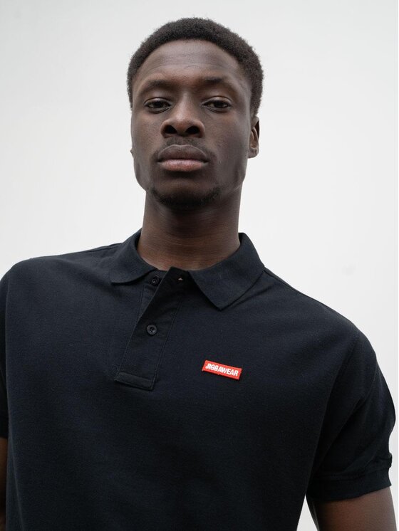 Jigga Wear Jigga Wear Polo Koszulka Polo Z Krótkim Rękawem Męska Czarna / Czerwona Jigga Wear Stripe Name 2XL Czarny Regular Fit