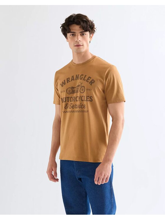 Wrangler Wrangler T-Shirt AMERICANA TEE Beżowy Regular Fit