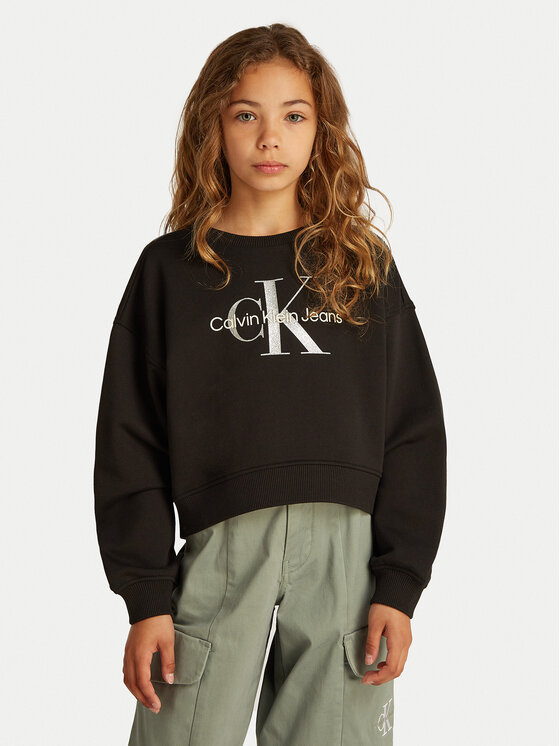 Calvin Klein Jeans Calvin Klein Jeans Pulóver Glitter Monologo IG0IG02823 D Fekete Boxy Fit