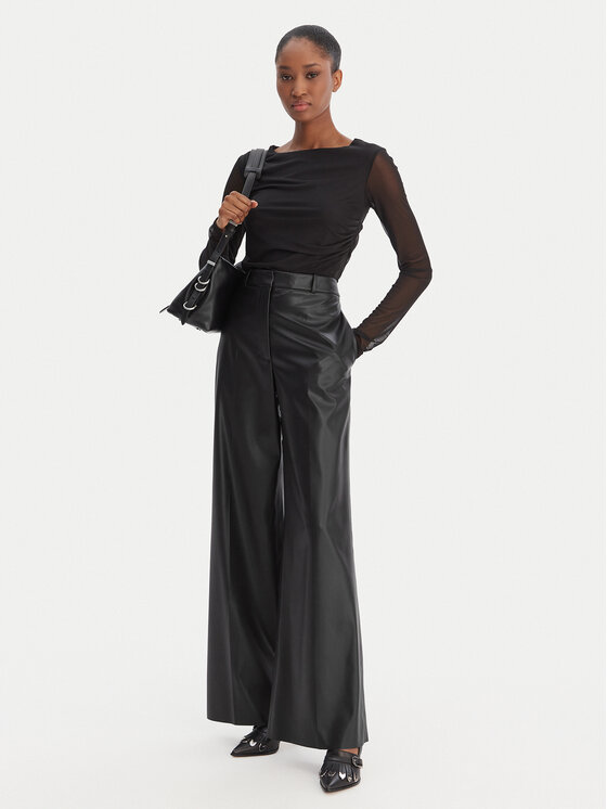 HUGO HUGO Dirbtinės odos kelnės Hasmina-1 50552964 Juoda Wide Leg