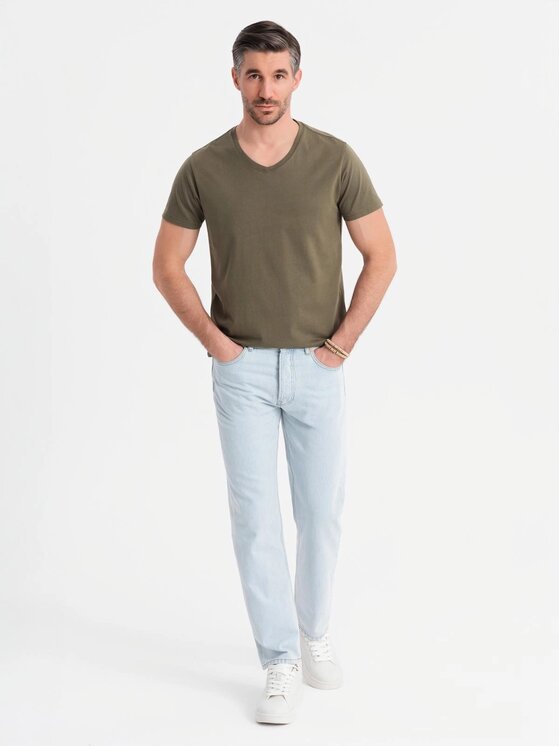 Ombre Ombre T-Shirt OM-TSBS-0237 Zielony Regular Fit