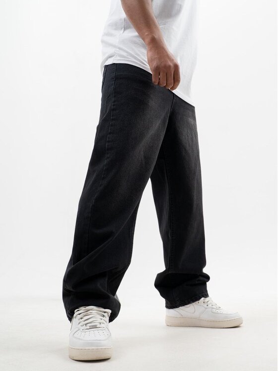 Jeansy Jigga Wear, Rozmiar XXL, Czarne, Spodnie Jeansowe Baggy Męskie Sprane Czarne Jigga Wear Crown XL
