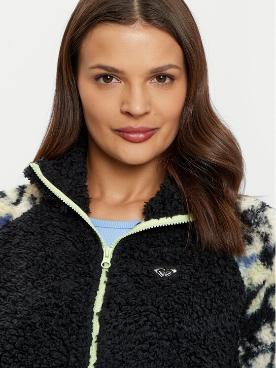 Roxy Roxy Fleecová mikina Waves Of Warmth ERJPF03186 Černá Loose Fit