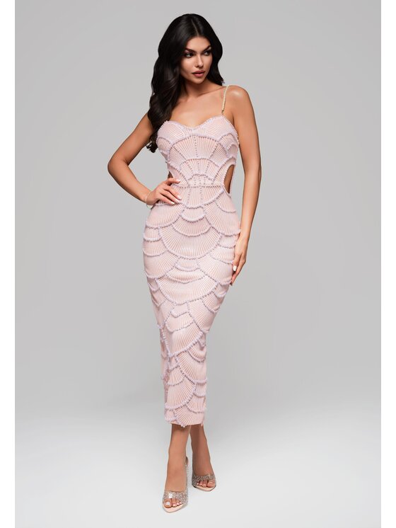 Ombre Ombre Sukienka wieczorowa LA-OM-DLR146 Beżowy Slim Fit