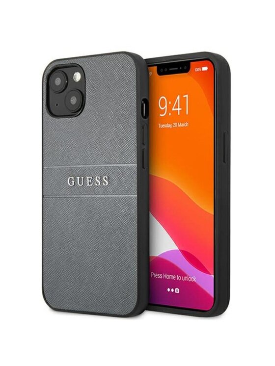 Guess Guess Etui na telefon Saffiano Metal Logo Stripes Szary