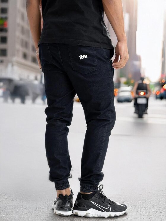 Metoda Sport Metoda Sport Joggery Spodnie Jeansowe Jogger Męskie Ciemne Granatowe Metoda Promo Mini M Logo Haft XXL Granatowy Regular Fit
