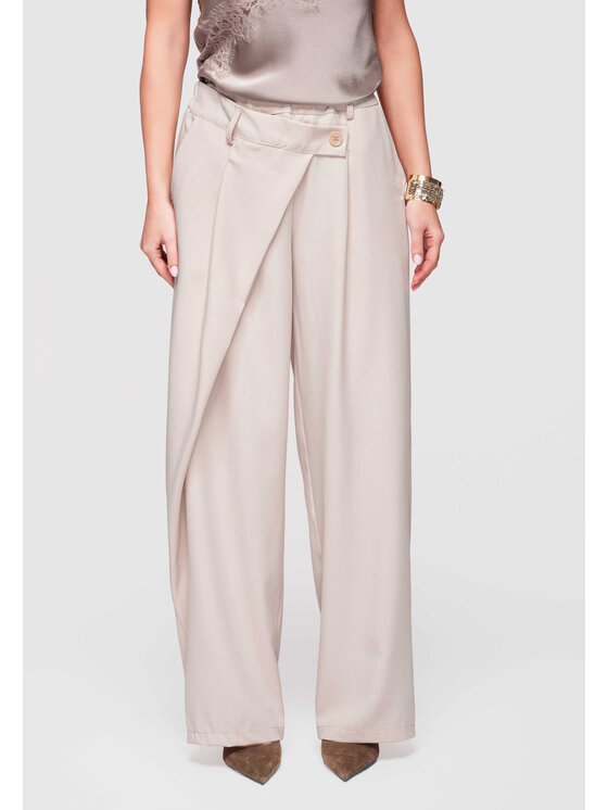 Ombre Ombre Spodnie materiałowe OW-PA-E0003 Beżowy Loose Fit