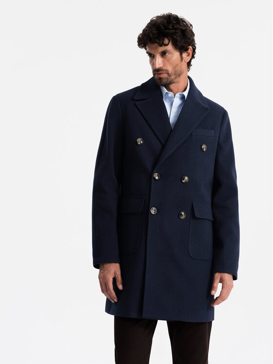 Ombre Ombre Kabát pro přechodné období OM-COWC-0109 Tmavomodrá Regular Fit