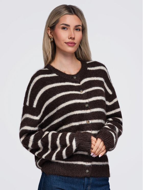 Ombre Ombre Sweter OW-SW-E0029 Brązowy ciemny Relaxed Fit