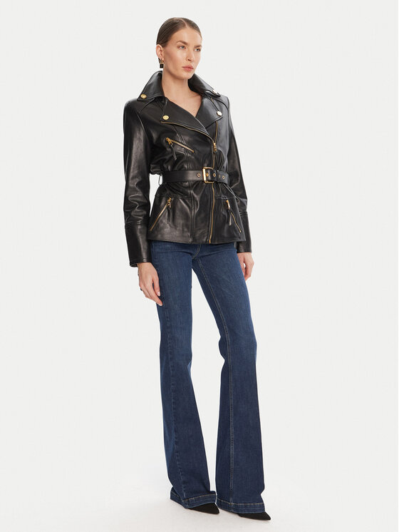 Elisabetta Franchi Elisabetta Franchi Kožená bunda GD-50Z-56E2-V1350 Černá Regular Fit