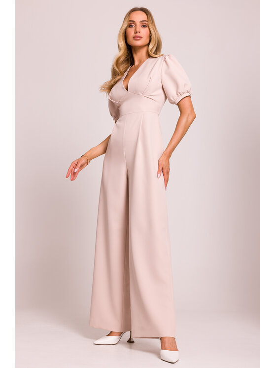 Made of Emotion Made of Emotion Jumpsuit M852 Beige Sexy Straight Fit