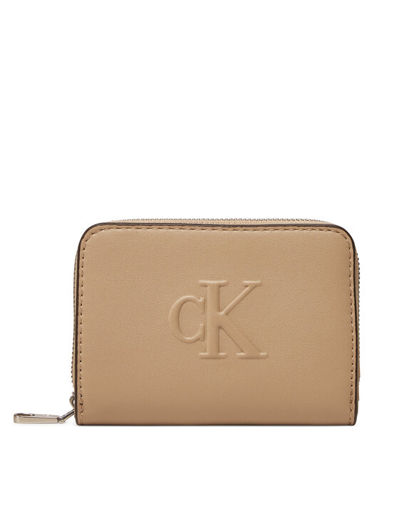 Calvin Klein Jeans Kleine Damen Geldbörse Sculpted Med Zip Around Wallet LV04K1004G Beige, Größe 00