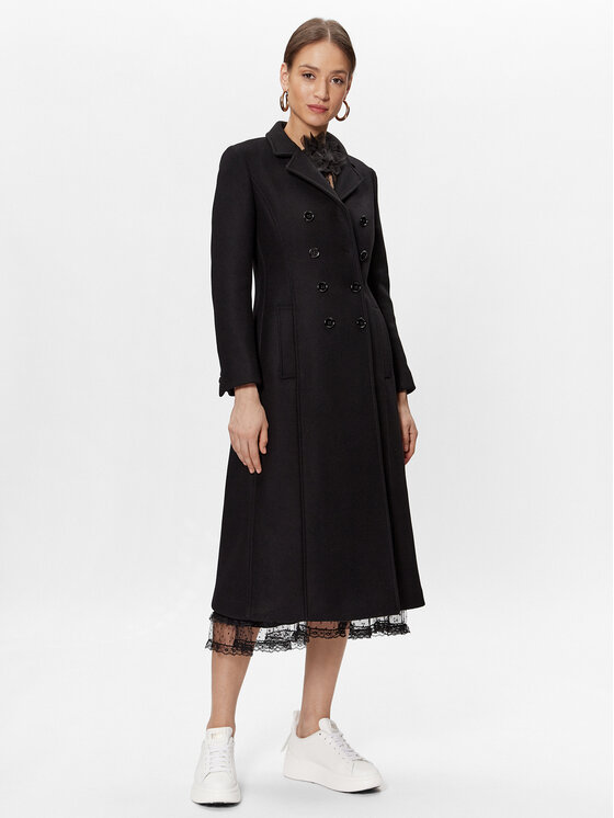 Red Valentino Red Valentino Vilnonis paltas 1R0CAF505Y6 Juoda Regular Fit