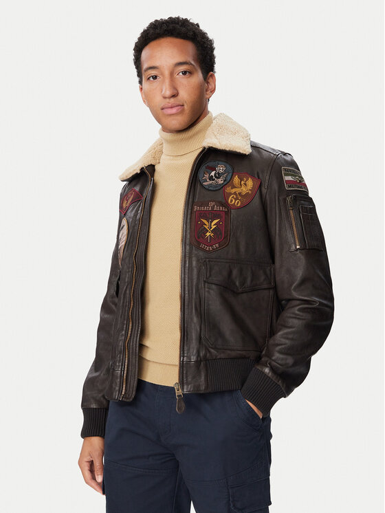 Aeronautica Militare Aeronautica Militare Μπουφάν δερμάτινο 262PN0968U100839 Σκούρο μπεζ Regular Fit