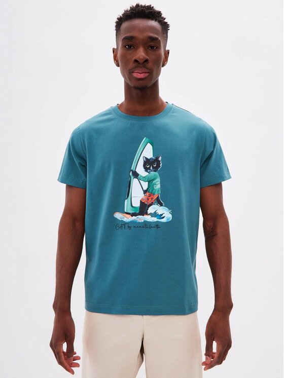 CAT by maniita lacitta CAT by maniita lacitta T-Shirt Printed men's t-shirt with CAT Niebieski Regular Fit
