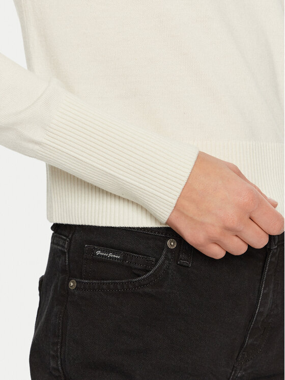 Guess Jeans Guess Jeans Bluză cu gât W4BR15 Z3HO2 Écru Regular Fit