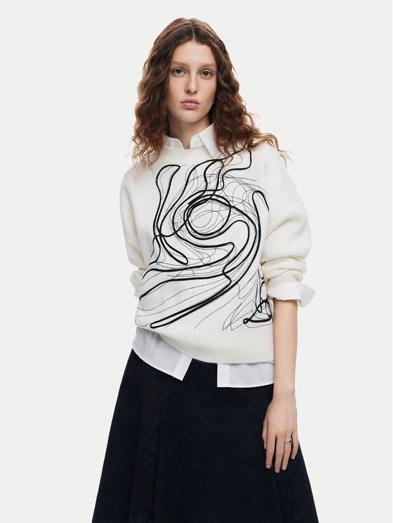 Desigual Desigual Svetr Montpellier Lacroix 24WWJF55 Bílá Loose Fit