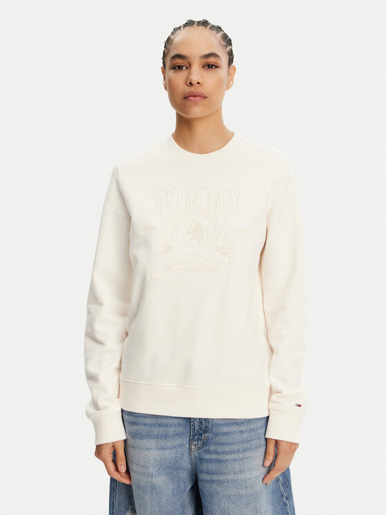 Tommy Jeans Mikina Tonal Crest DW0DW20637 Biela Regular Fit