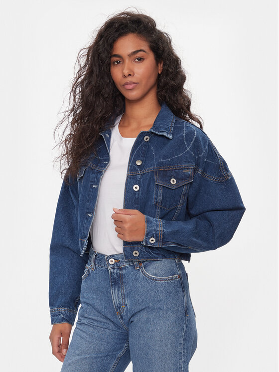 Pepe Jeans Džínsová bunda Foxley Logo PL402329 Modrá Oversize
