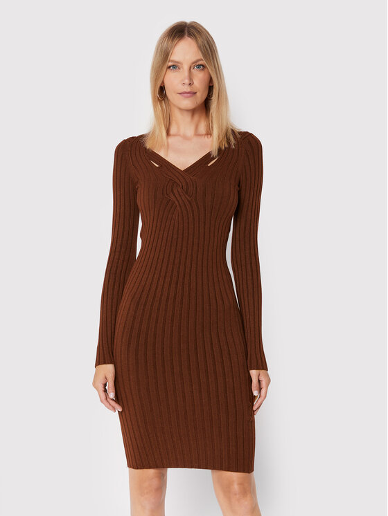 Vestito di maglia W2BK28 Z2V42 Marrone Slim Fit