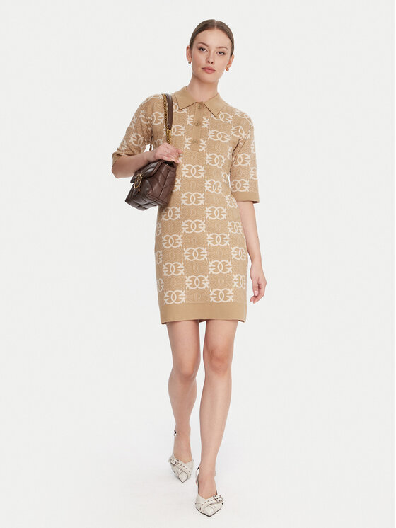PINKO PINKO Kootud kleit Nothing 106039 A2YD Beež Regular Fit