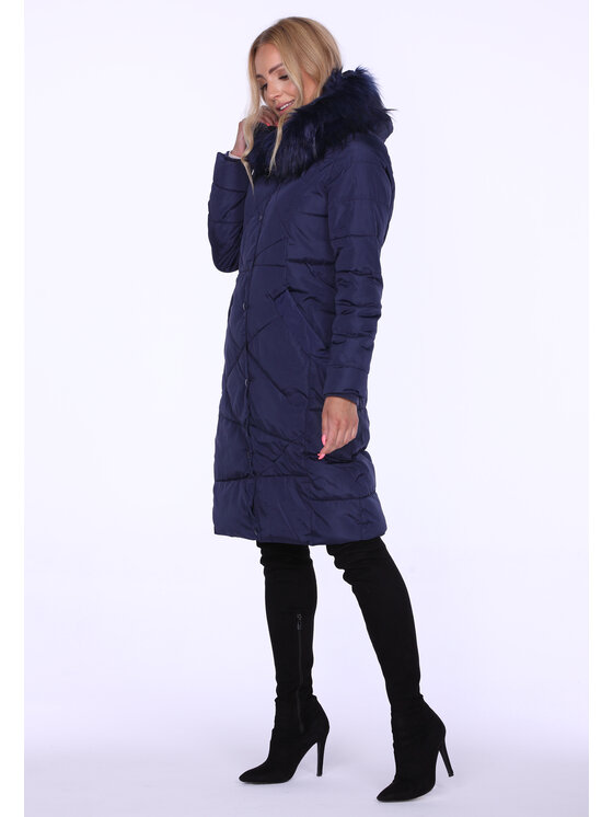 Perso Perso Płaszcz zimowy z oryginalnym pikowaniem Granatowy Slim Fit