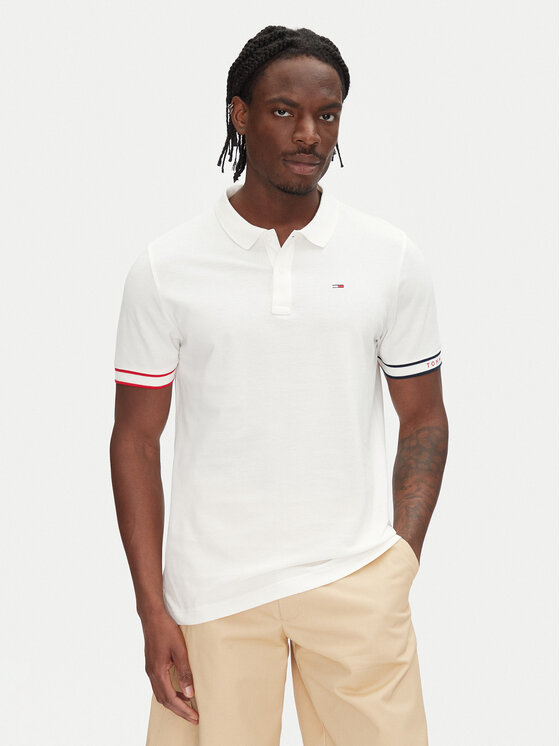 Tommy Jeans Tommy Jeans Polokošile Flag Cuff DM0DM21306 Écru Slim Fit