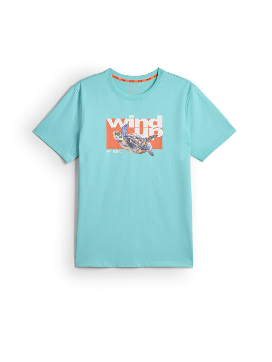 4F 4F T-Shirt FOB SUMMER Turkusowy Regular Fit