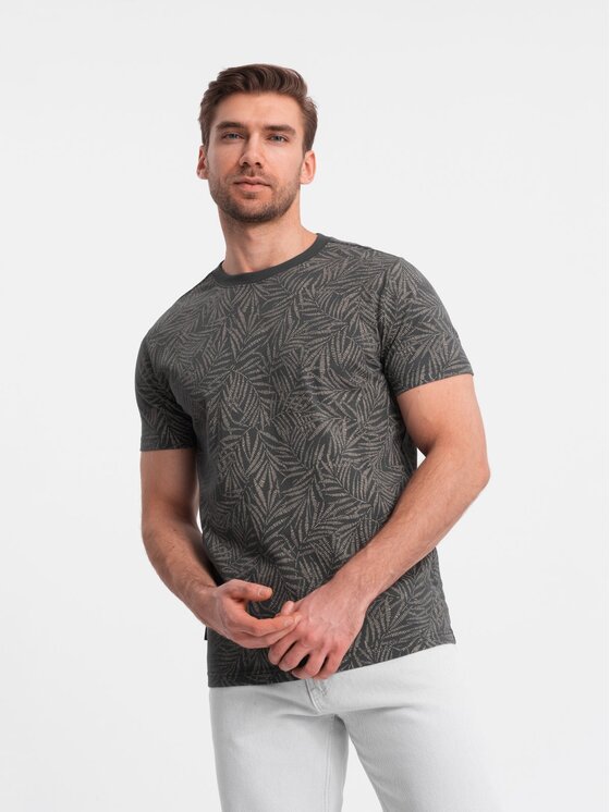 Ombre Ombre T-Shirt OM-TSFP-0182 Šedá Regular Fit