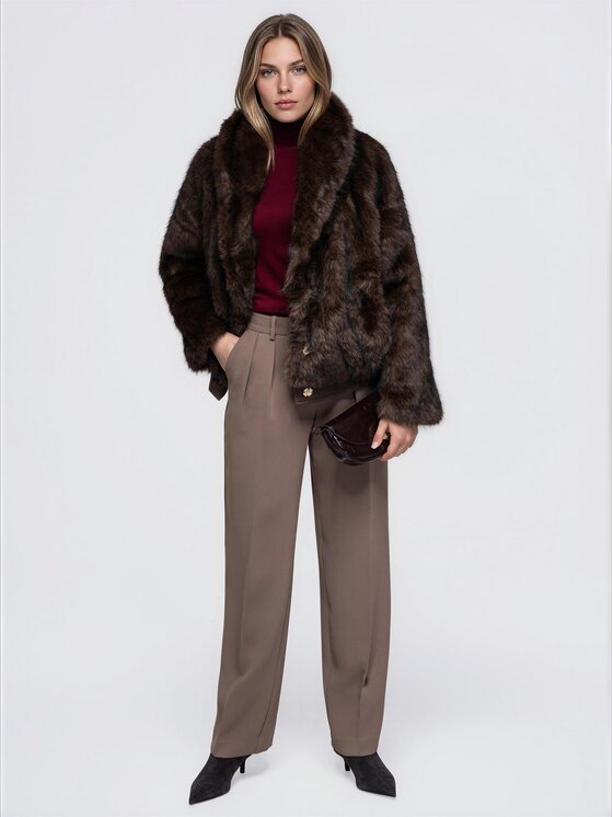 Ombre Ombre Futro OW-FR-E0010 Brązowy Relaxed Fit