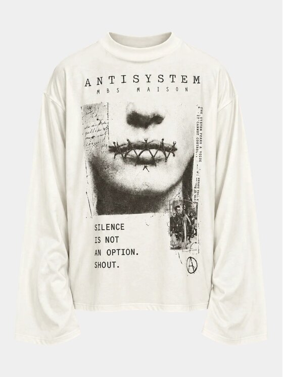 MADE BY SOCIETY MADE BY SOCIETY Longsleeve WIDE FIT - T17705 Biały Basic Fit