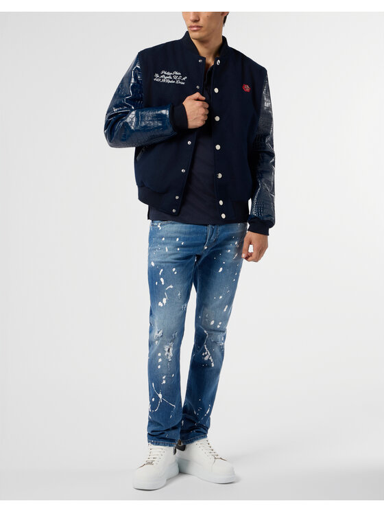 PHILIPP PLEIN PHILIPP PLEIN Kurtka bomber 29072 Granatowy Regular Fit