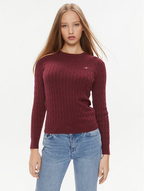 Gant Pulover Stretch Cotton Cable C-Neck 4800100 Rdeča Slim Fit