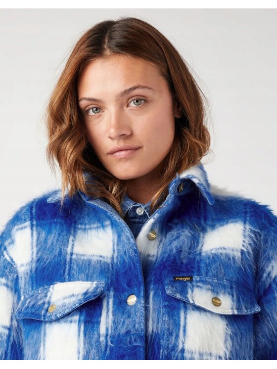Wrangler Wrangler Kurtka koszulowa Plush Wool Jacket Niebieski Basic Fit