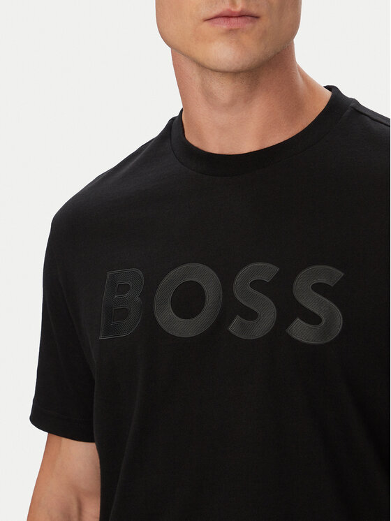 BOSS BOSS Tricou Structure Logo 50566883 Negru Regular Fit