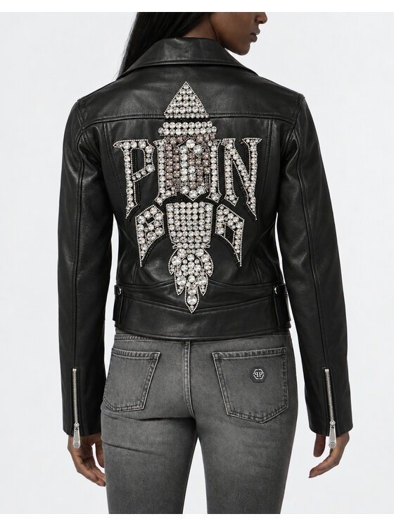 PHILIPP PLEIN PHILIPP PLEIN Kožená bunda 31436 Černá Oversize