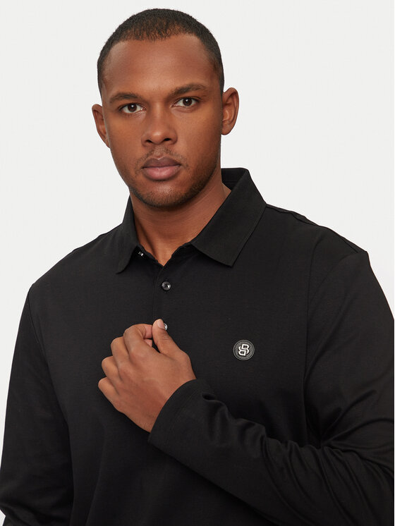 BOSS Boss Тениска с яка и копчета 50523917 Черен Regular Fit