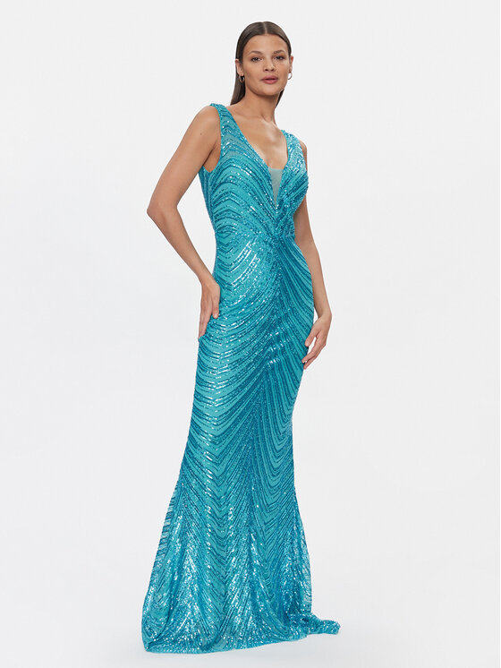 Fracomina Fracomina Večerní šaty FQ24SD3029W66701 Tyrkysová Slim Fit