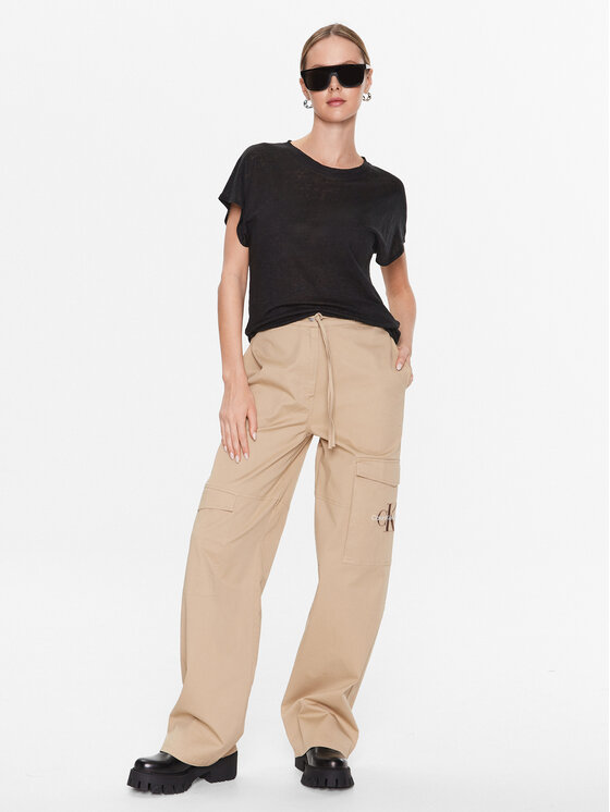 Calvin Klein Calvin Klein T-Shirt Linen Jearsey C-Neck Top Ss K20K205304 Czarny Regular Fit