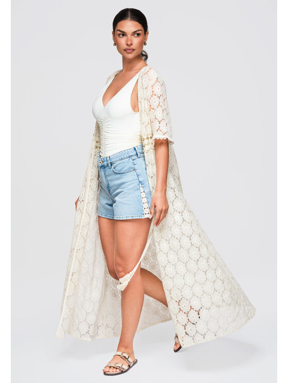 Ombre Ombre Sweter OW-SW-E0001 Kremowy Loose Fit