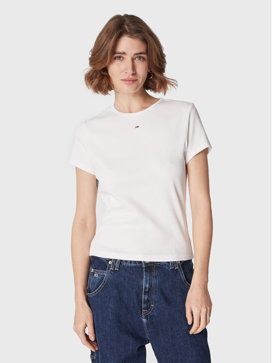 Tommy Jeans Tricou Essential DW0DW14876 Alb Slim Fit