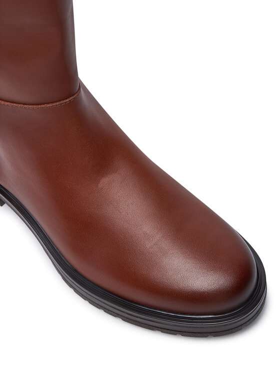 Tommy Hilfiger Tommy Hilfiger Kozačky ve vojenském stylu Th Logo Leather Long Boot FW0FW08335 Hnědá