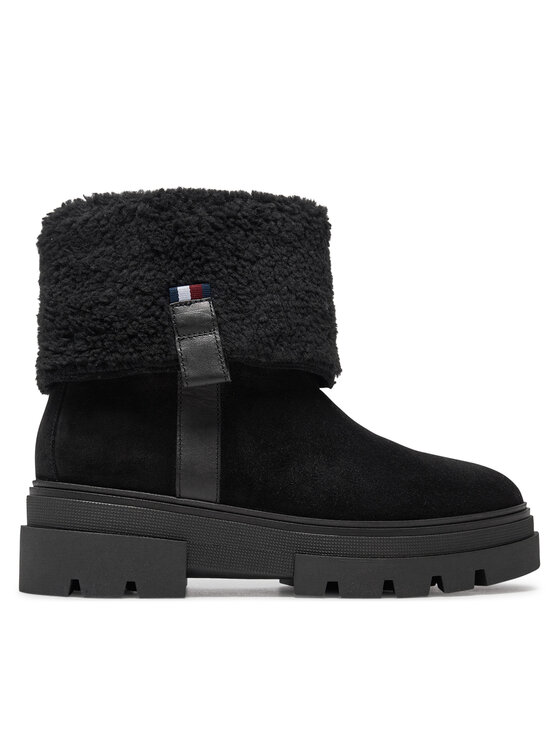 Tommy Hilfiger Tommy Hilfiger Botine Faux Fur Suede Roll-Down Boot FW0FW08158 Negru