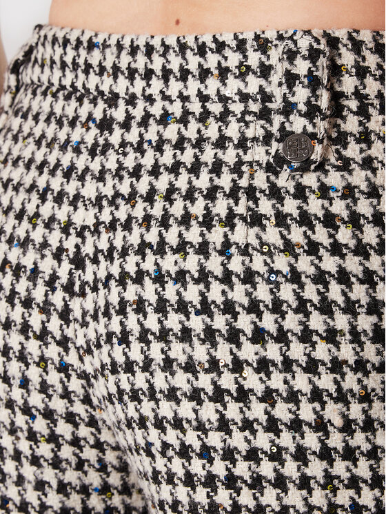 ROTATE ROTATE Kalhoty z materiálu Sparkly Houndstooth RT1901 Bílá Relaxed Fit