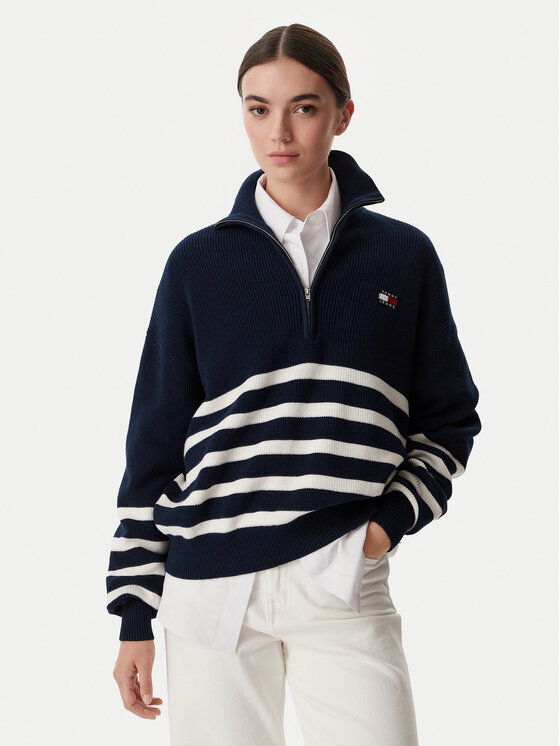 Tommy Jeans Pulover DW0DW22928 Bleumarin Regular Fit
