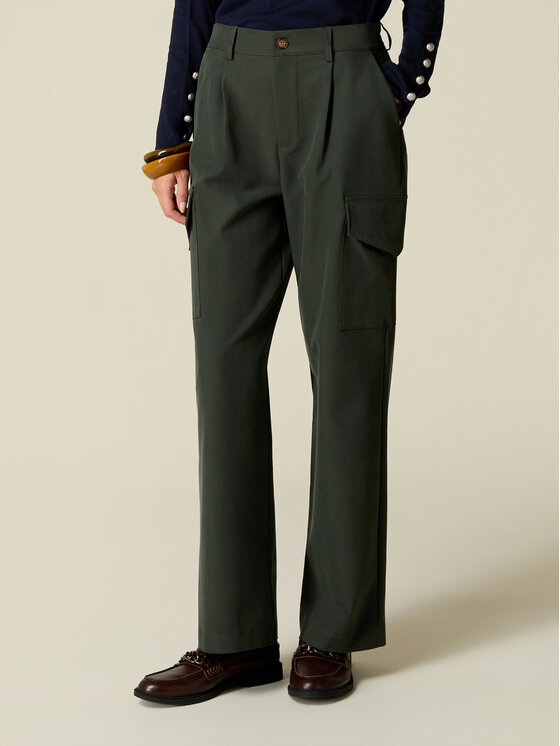 Oltre Oltre Pantaloni di tessuto P755R009429N035 Verde Baggy Fit