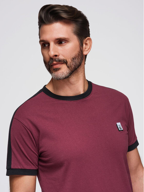 Ombre Ombre T-Shirt OM-TSCT-0115 Bordowy Regular Fit