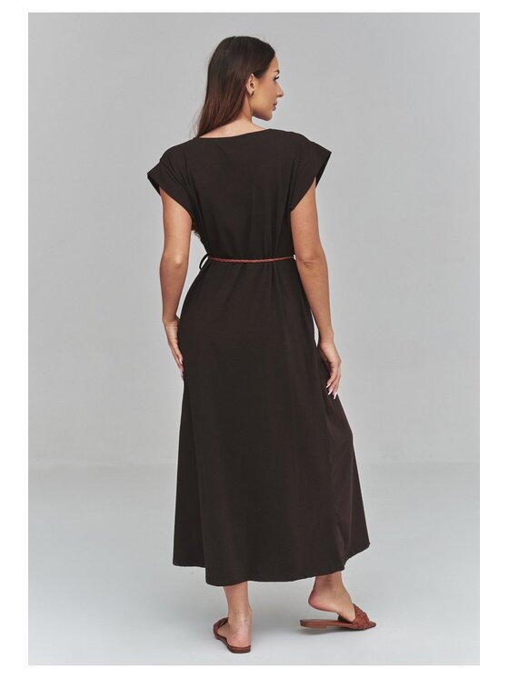 Makadamia Makadamia Sukienka codzienna C67 Brązowy Loose Fit